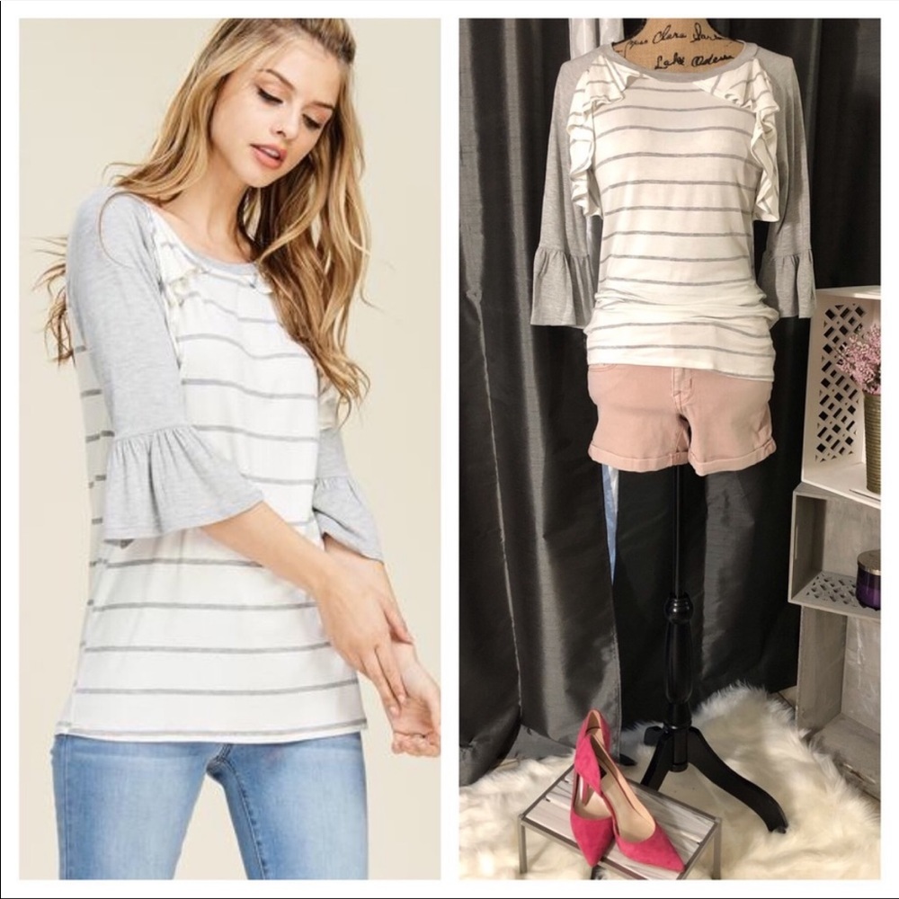 Stripe Top with Bell Sleeve
